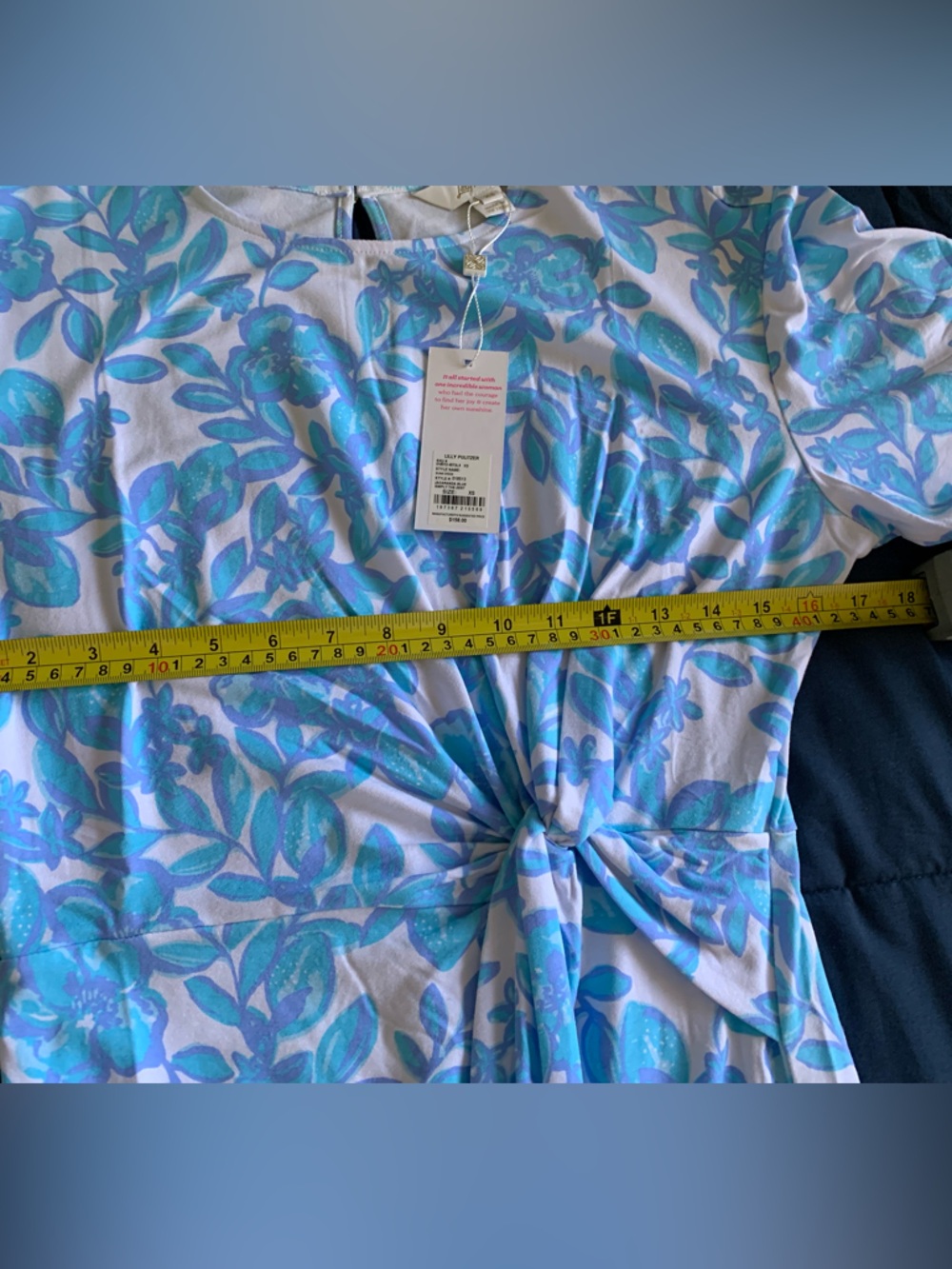 Lilly Pulitzer Blue and White Floral Midi Dress with Front Knot Size XS NWT - Picture 7 of 8